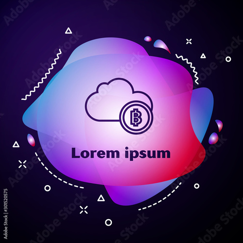 Purple line Cryptocurrency cloud mining icon on dark blue background. Blockchain technology, bitcoin, digital money market, cryptocoin wallet. Abstract banner with liquid shapes. Vector Illustration