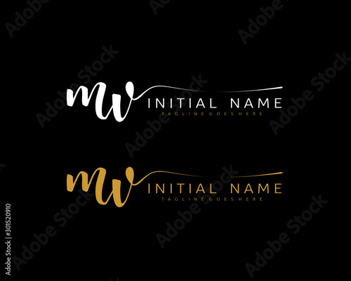 M V Initial handwriting logo vector. Hand lettering for designs.