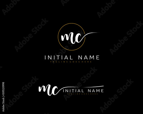 M C Initial handwriting logo vector. Hand lettering for designs.