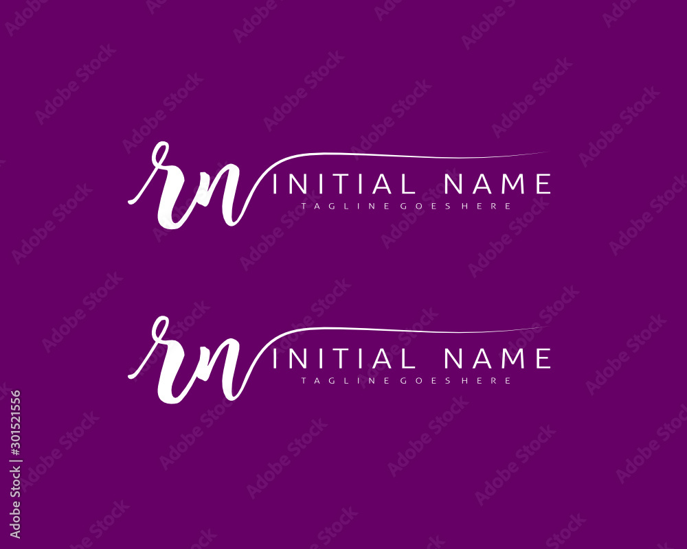 R N Initial handwriting logo vector. Hand lettering for designs.