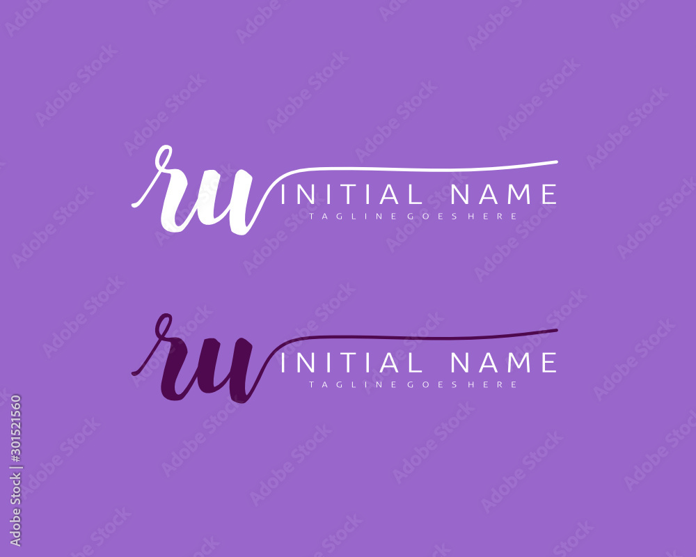 R U Initial handwriting logo vector. Hand lettering for designs.