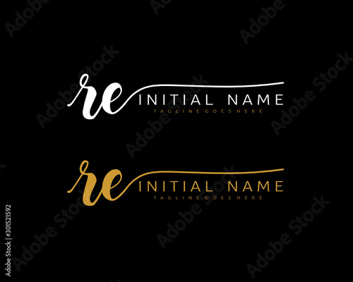 R E Initial handwriting logo vector. Hand lettering for designs.