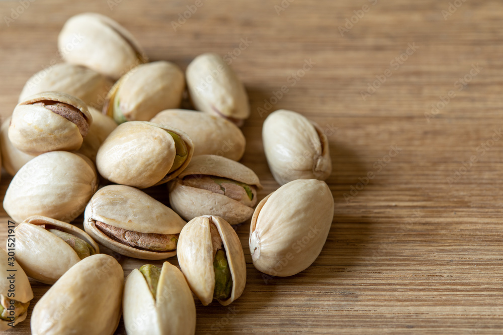 Close-up Pistachio nut on wood background