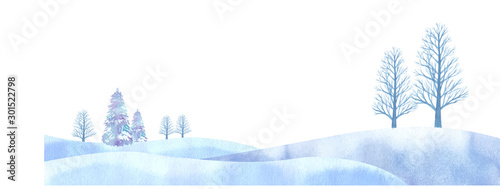 幻想的な冬の平原イメージ。水彩のトレースベークター。レイアウト変更可能。