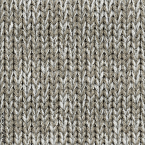 Marl wool knitting. Seamless texture. Knitted fabric of white and light brown melange yarn. Closeup 