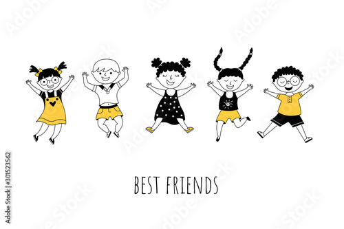 Best friends cartoon vector illustration with typography