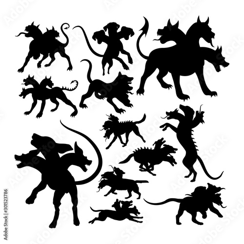 Fototapeta Naklejka Na Ścianę i Meble -  Cerberus ancient creature mythology silhouettes. Good use for symbol, logo, web icon, mascot, sign, or any design you want.