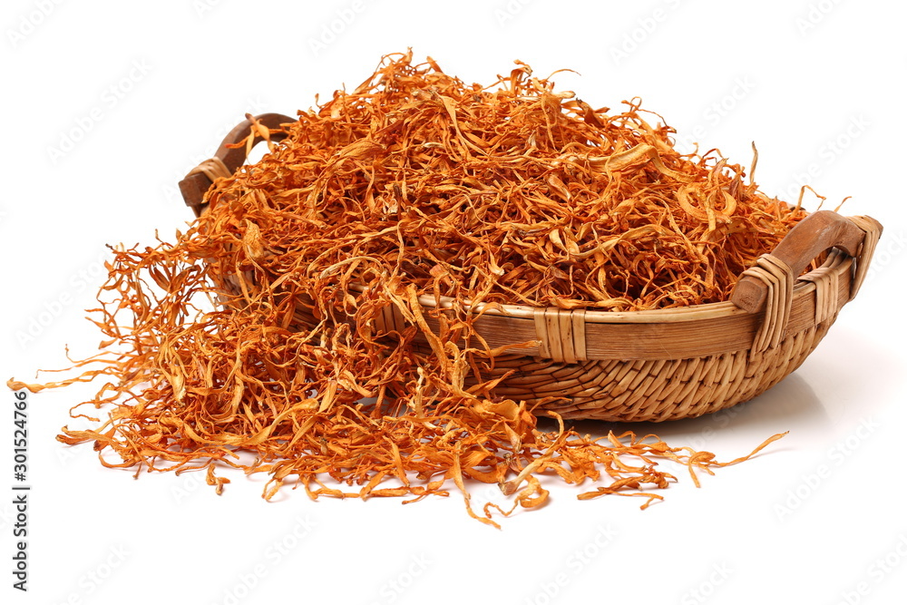 Fototapeta premium dried cordyceps militaris mushroom isolated on white background