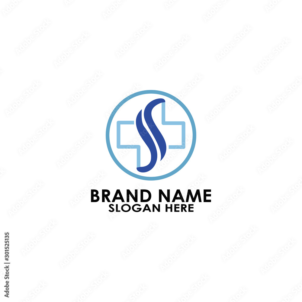 logo initial letter s with line cross medical modern