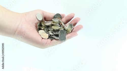 HD : Coins falling on human hand. High Definition 1920x1080 Video Format