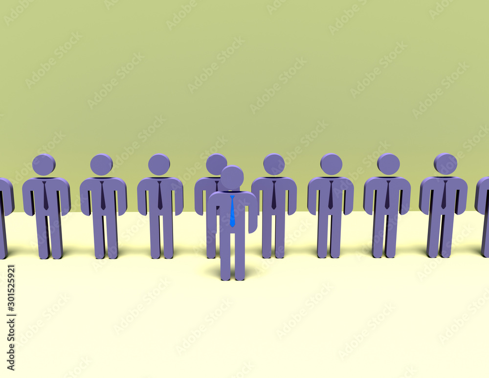 3D people- A man with blue cravat among others with Gray cravats 3D people- A man with blue cravat among others with Gray cravats
