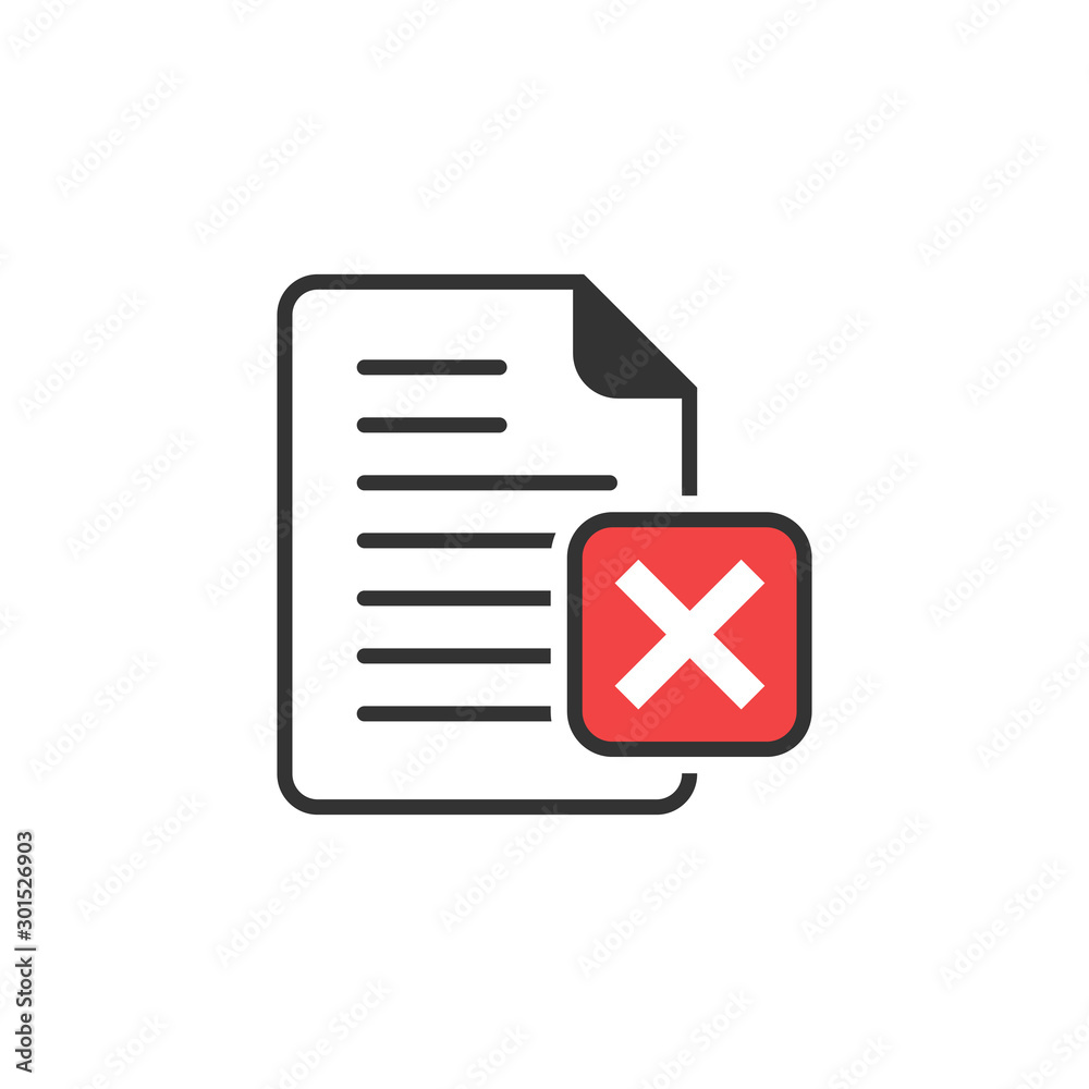 Document error icon in flat style. Broken report vector illustration on white isolated background. Damaged business concept. Document error icon in flat style. Broken report vector illustration on white isolated background. Damaged business concept.