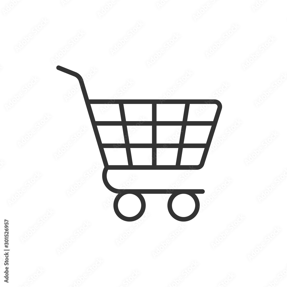 Shopping cart icon in flat style. Trolley vector illustration on white isolated background. Basket business concept. Shopping cart icon in flat style. Trolley vector illustration on white isolated background. Basket business concept.