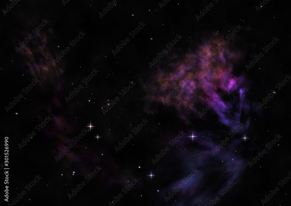 Star field in space and a nebulae. 3D rendering