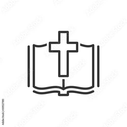 Bible book icon in flat style. Church faith vector illustration on white isolated background. Spirituality business concept.