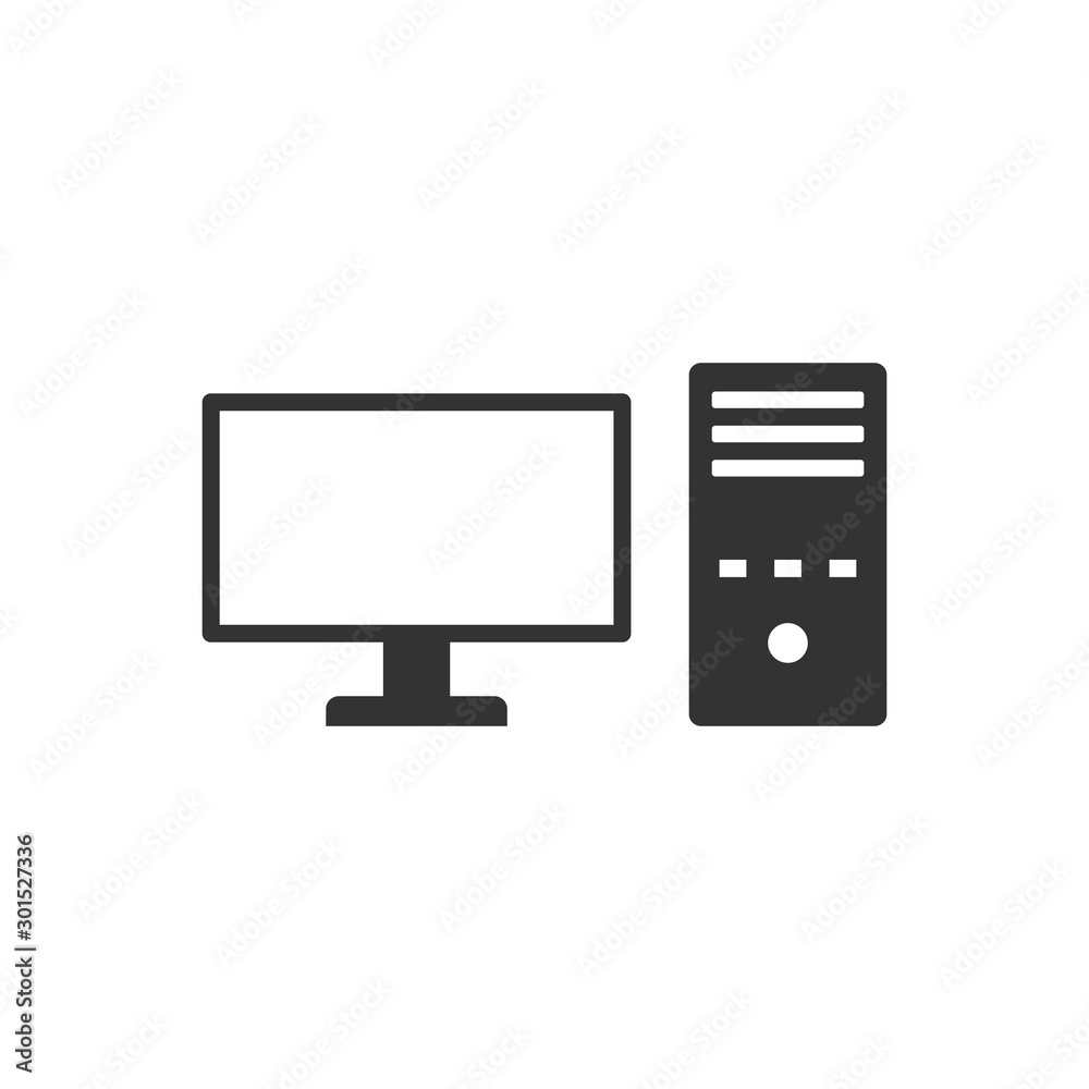 Pc computer icon in flat style. Desktop vector illustration on white isolated background. Device monitor business concept.