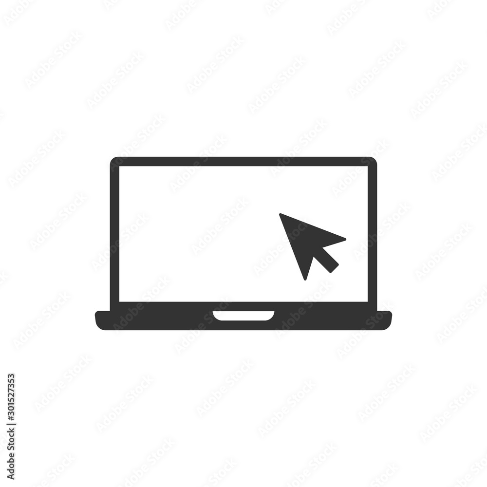 Laptop computer icon in flat style. Cursor on notebook vector illustration on white isolated background. Monitor business concept. Laptop computer icon in flat style. Cursor on notebook vector illustration on white isolated background. Monitor business concept.