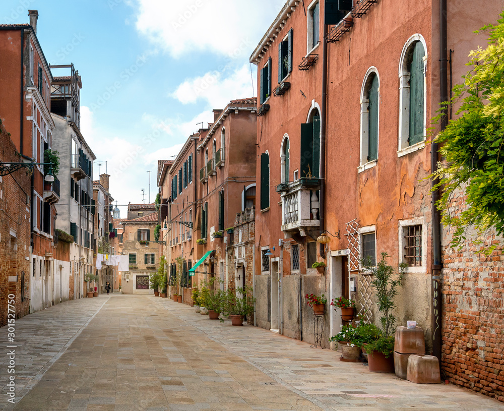 small streets, bridges, water channels, palaces, houses and other sights in the italian city of venice