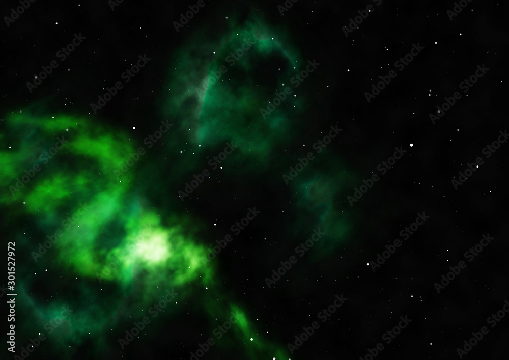 Far being shone nebula and star field. 3D rendering