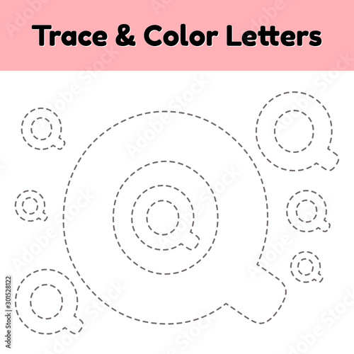 Trace line letter for kindergarten and preshool kids. Write and color k. Vector Illustration. photo