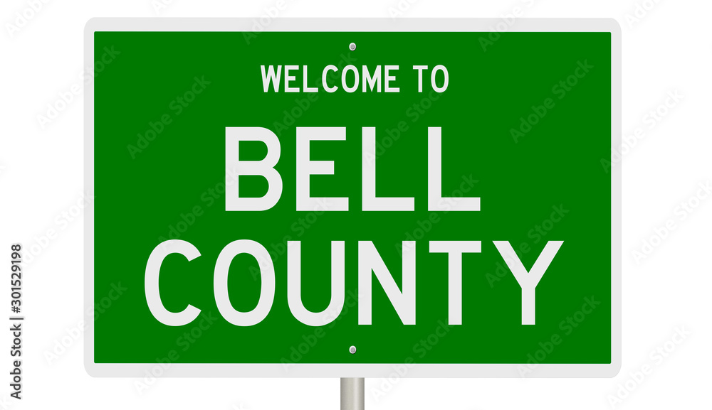 Rendering of a green 3d highway sign for Bell County Rendering of a green 3d highway sign for Bell County