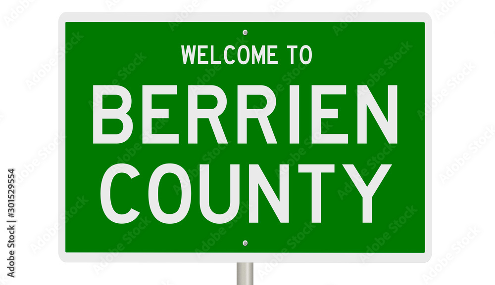Rendering of a green 3d highway sign for Berrien County Rendering of a green 3d highway sign for Berrien County