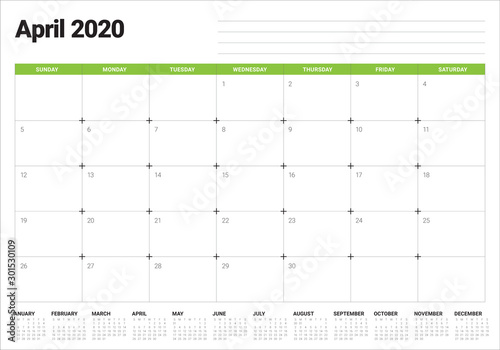 April 2020 desk calendar vector illustration