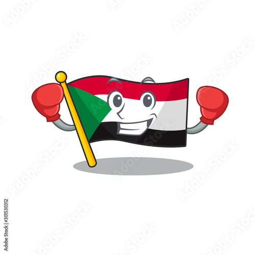 Cheerful boxing cartoon flag sudan with mascot
