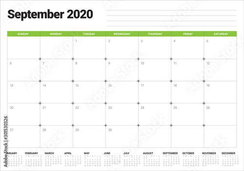 September 2020 desk calendar vector illustration