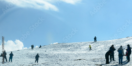 Panoramic Landscape view of Rohtang Pass, a high altitude mountain pass on eastern Pir Panjal Range of Himalayas near Manali. It connects Kullu District with Lahaul and Spiti Valleys. India Asia Pac. photo