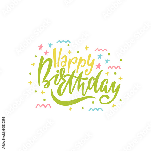 Happy Birthday hand drawn typography design. Handwritten lettering.