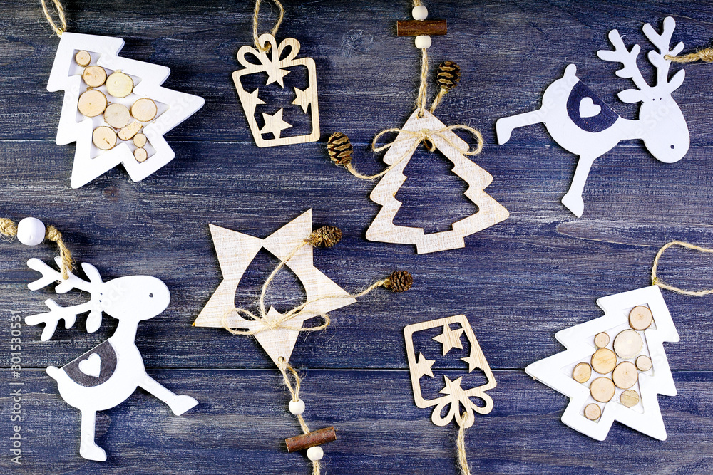 Merry Christmas and happy New year. Christmas decoration design on wooden rustic background. Flat lay. Merry Christmas and happy New year. Christmas decoration design on wooden rustic background. Flat lay.
