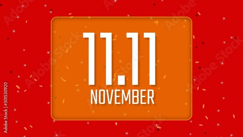 11.11, 11 November poster or flyer design, on red background.