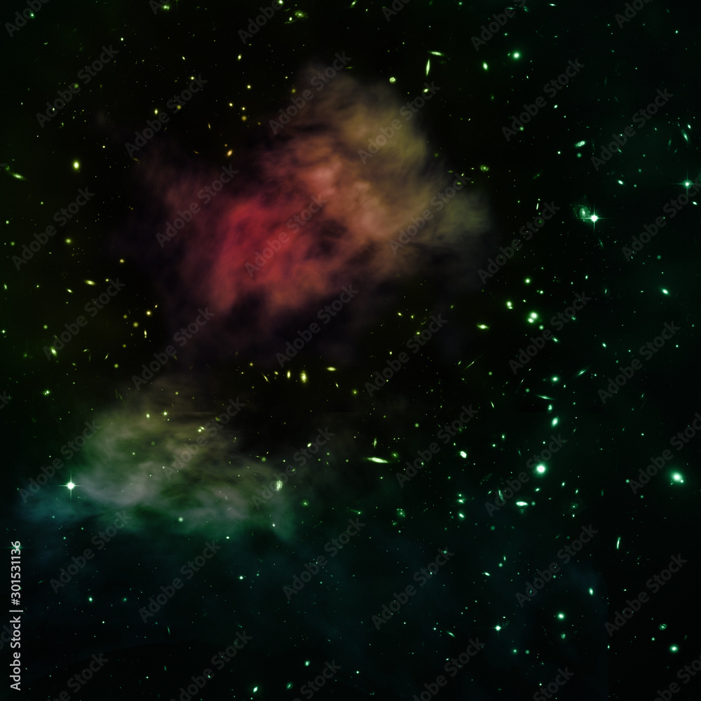Star field in space and a nebulae. 3D rendering Star field in space and a nebulae. 3D rendering