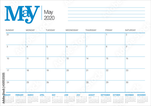May 2020 desk calendar vector illustration