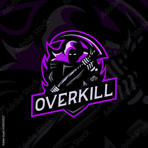 Grim reaper esport gaming mascot badge logo template
