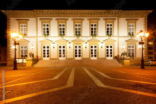 Luxembourg City Hall (Hotel de Ville in French) on main town square Place Guillaume II at night, Luxembourg City photo