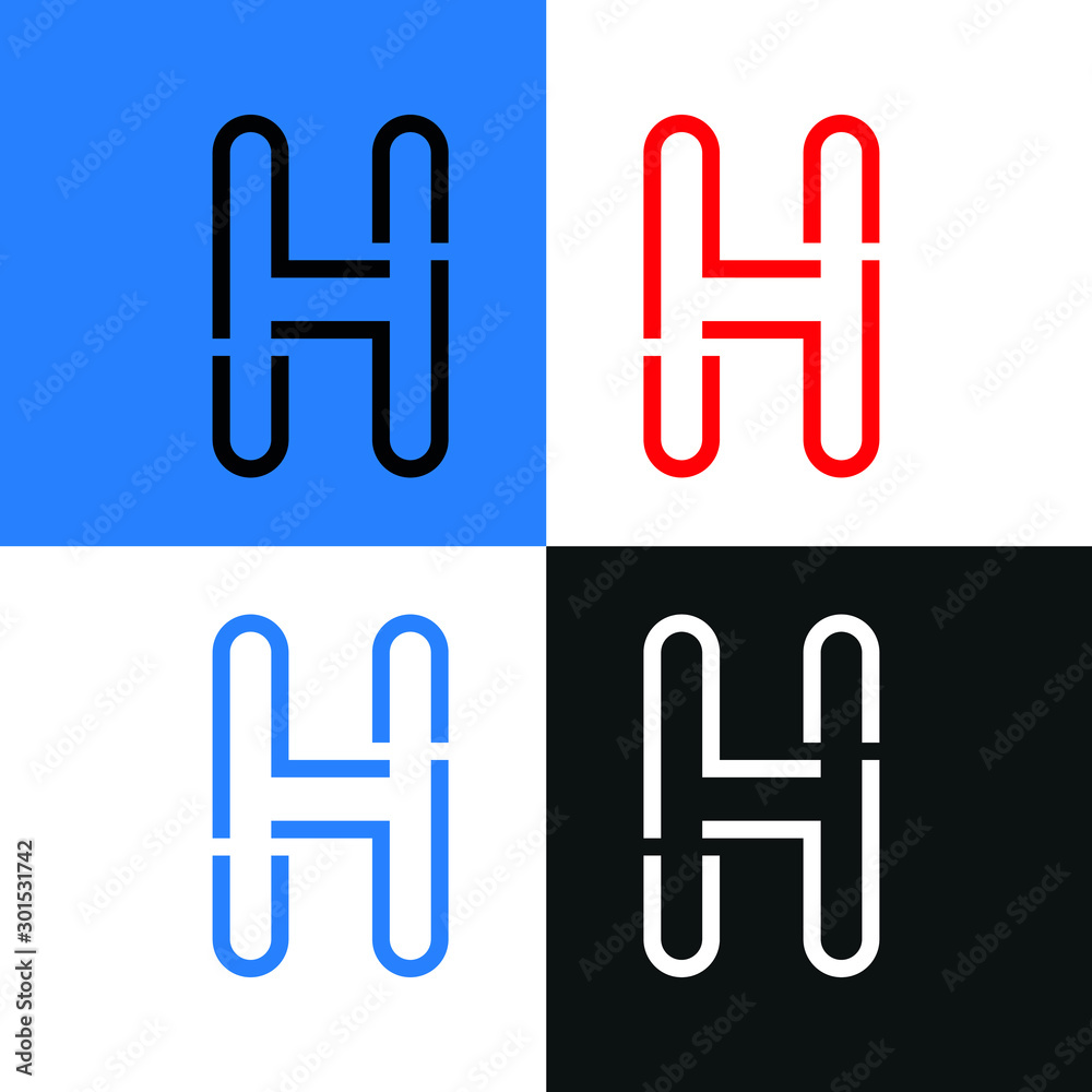 Creative unique stylish symbolic artistic black, white, red and blue color H initial based letter icon logo - Vector