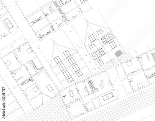 house architectural project facades plan 3d illustration