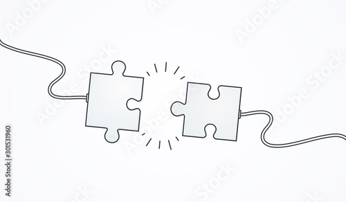 Business concept connecting puzzle pieces, solving a problem. Loss of connection. photo