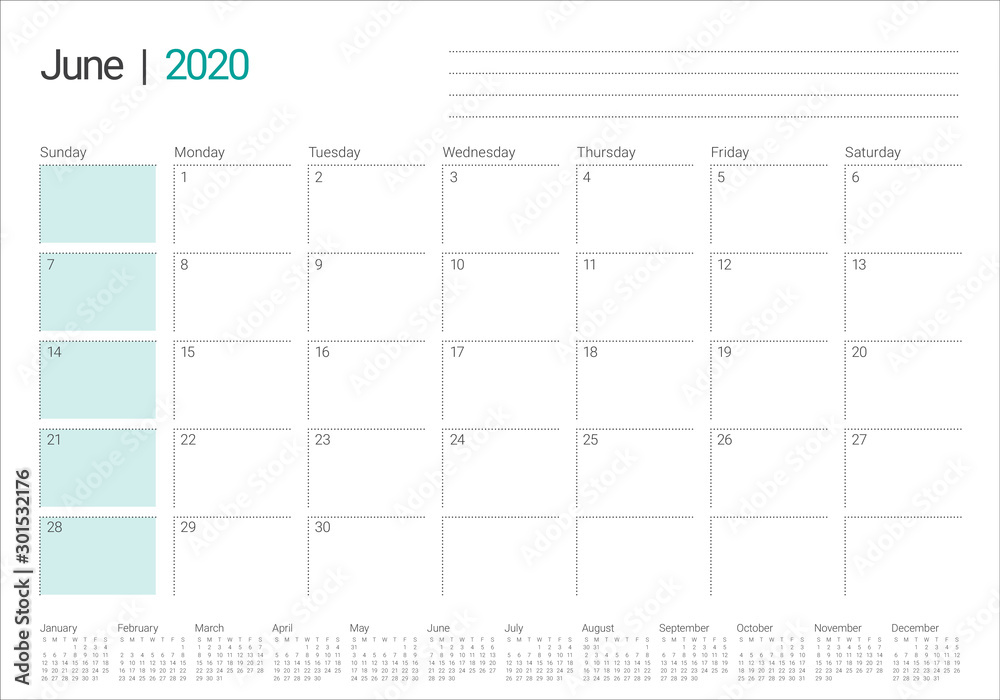 June 2020 desk calendar vector illustration June 2020 desk calendar vector illustration