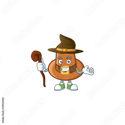 Object brown pilgrim hat with character witch