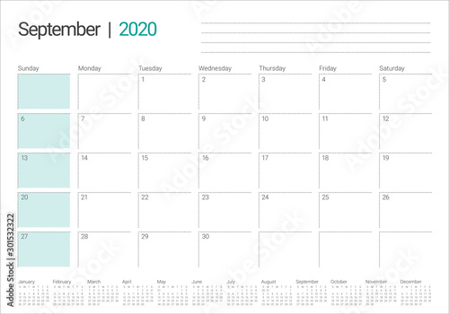 September 2020 desk calendar vector illustration
