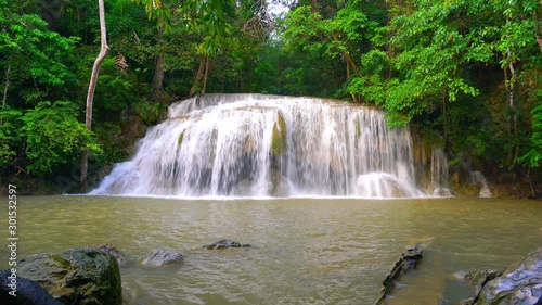 4K : Waterfall in Deep Forest at Huai Mae Khamin Waterfall in Nationnal Park Kanchanaburi Thailand