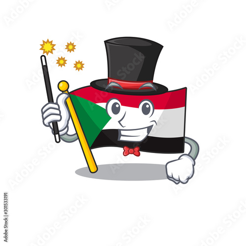 Happy smiling flag sudan magician cartoon character