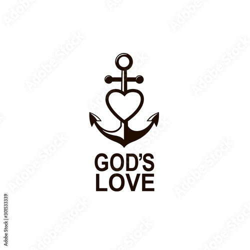 anchor and heart icon isolated on white background 