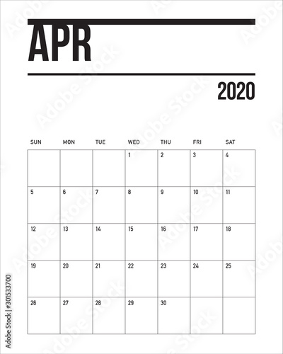 April 2020 desk calendar vector illustration