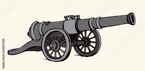 Ancient iron cannon. Vector drawing