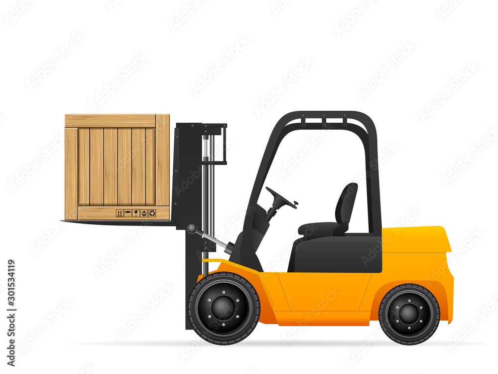 Forklift with wooden box