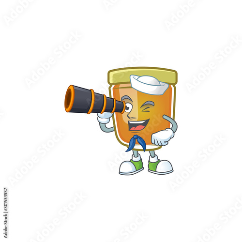 Sweet honey in the character mascot sailor holding binocular